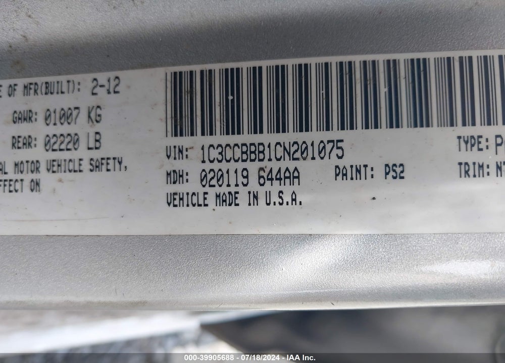 2012 CHRYSLER 200 TOURING VIN: 1C3CCBBB1CN201075