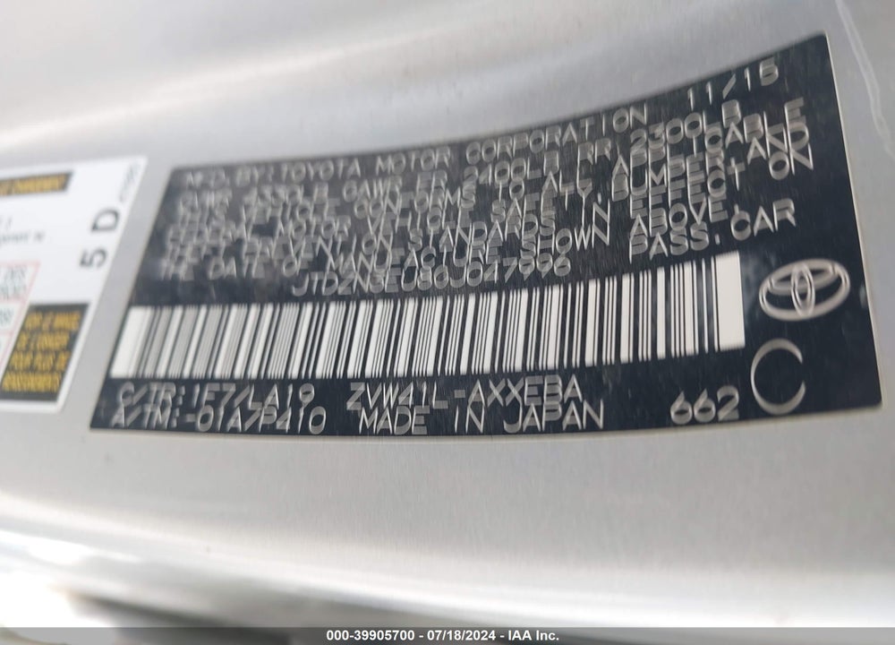 2016 TOYOTA PRIUS V FOUR VIN: JTDZN3EU8GJ047996