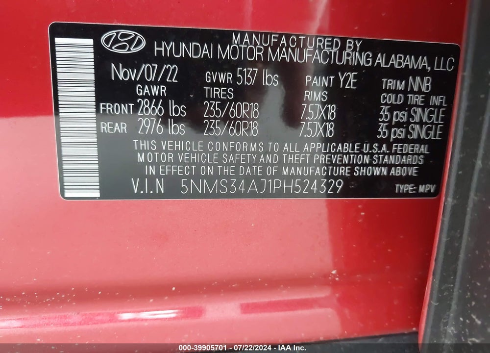 2023 HYUNDAI SANTA FE SEL VIN: 5NMS34AJ1PH524329