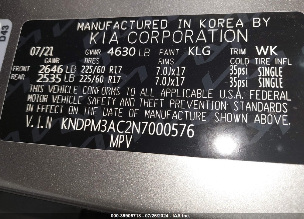2022 KIA SPORTAGE LX VIN: KNDPM3AC2N7000576
