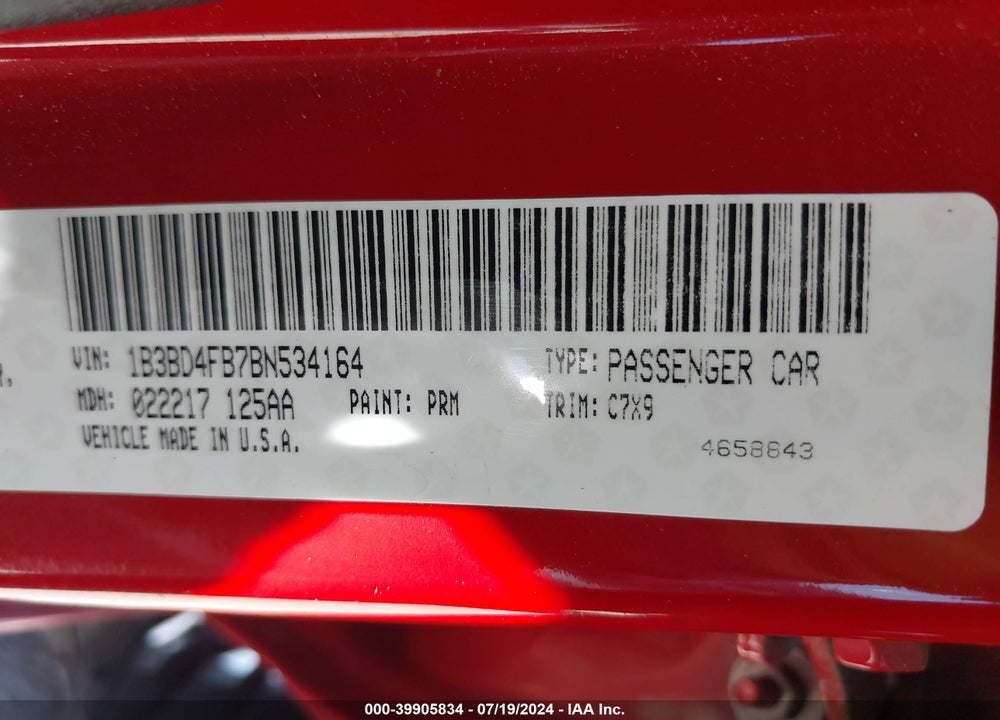 2011 DODGE AVENGER EXPRESS VIN: 1B3BD4FB7BN534164