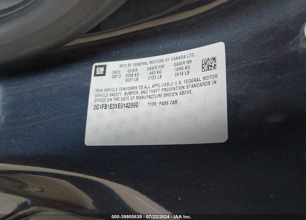 2014 CHEVROLET CAMARO 1LT VIN: 2G1FB1E3XE9142990