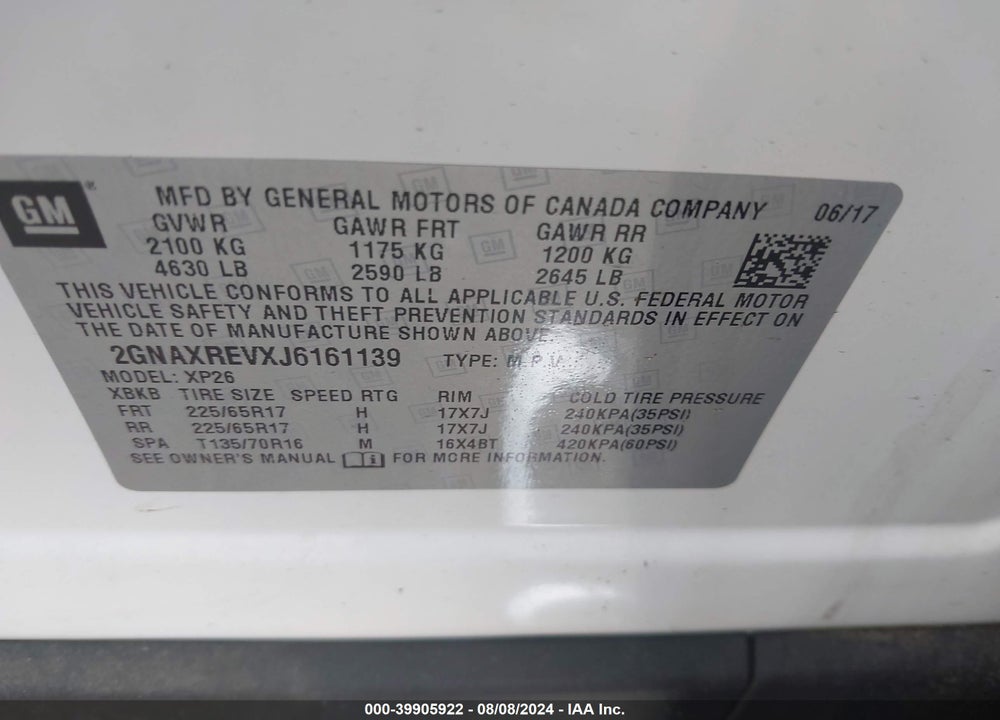2018 CHEVROLET EQUINOX LS VIN: 2GNAXREVXJ6161139