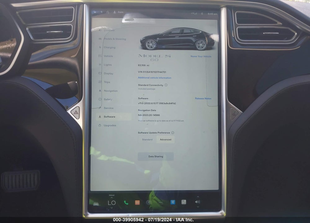 2014 TESLA MODEL S VIN: 5YJSA1S11EFP44751