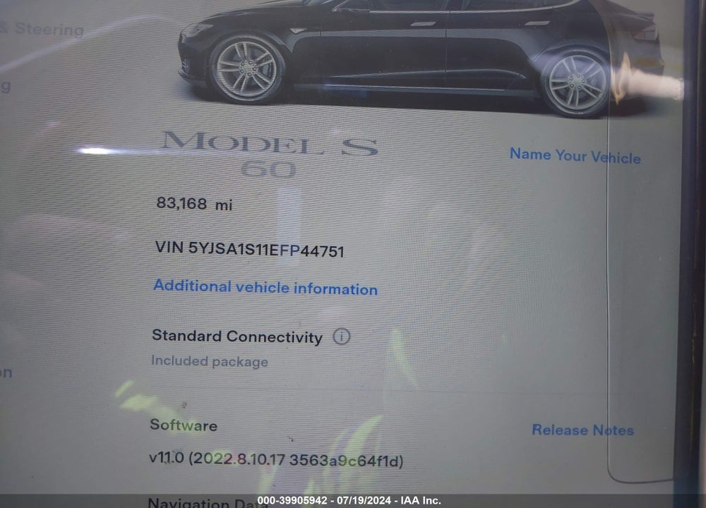 2014 TESLA MODEL S VIN: 5YJSA1S11EFP44751
