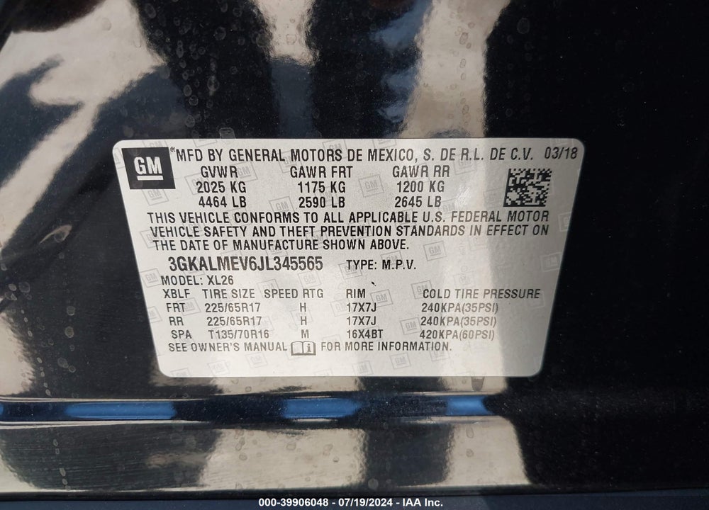 2018 GMC TERRAIN SLE VIN: 3GKALMEV6JL345565