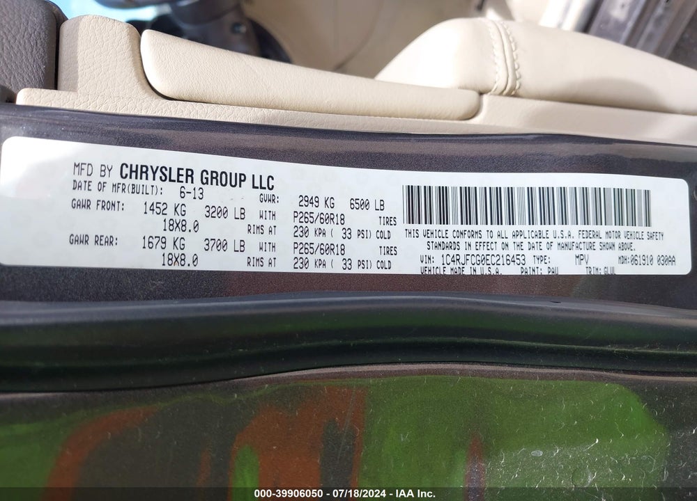 2014 JEEP GRAND CHEROKEE OVERLAND VIN: 1C4RJFCG0EC216453