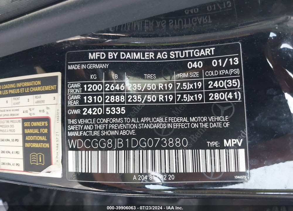 2013 MERCEDES-BENZ GLK 350 4MATIC VIN: WDCGG8JB1DG073880