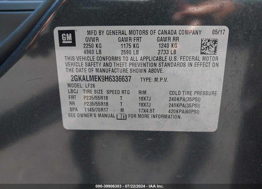 2017 GMC TERRAIN SLE-1 VIN: 2GKALMEK9H6336637
