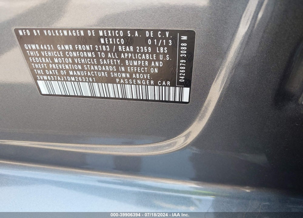 2013 VOLKSWAGEN JETTA HYBRID SEL VIN: 3VW637AJ1DM263261