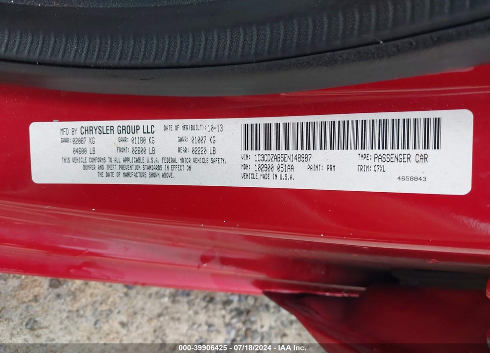 2014 DODGE AVENGER SE VIN: 1C3CDZAB5EN148987