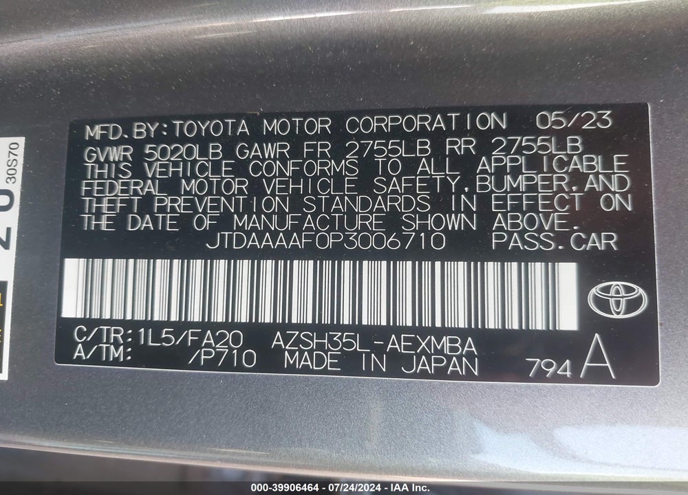 2023 TOYOTA CROWN XLE VIN: JTDAAAAF0P3006710