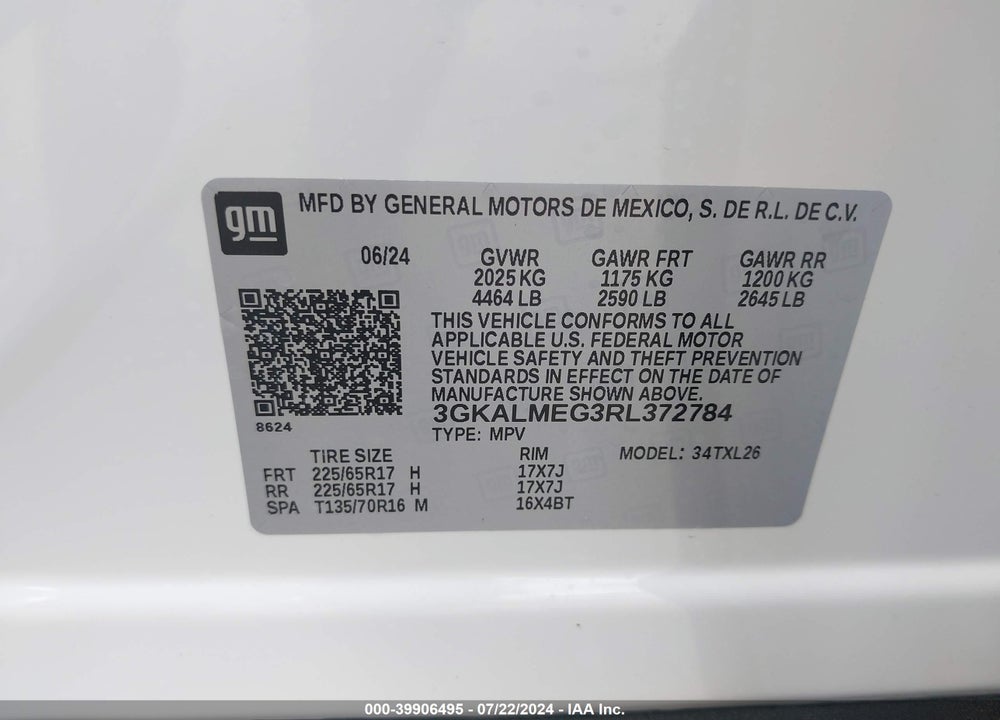 2024 GMC TERRAIN FWD SLE VIN: 3GKALMEG3RL372784