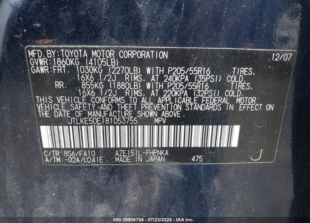 2008 SCION XB VIN: JTLKE50E181053755