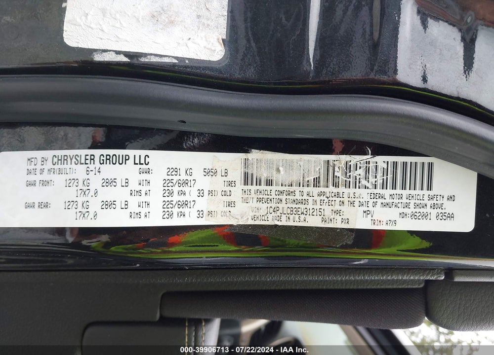 2014 JEEP CHEROKEE VIN: 1C4PJLCB3EW312151
