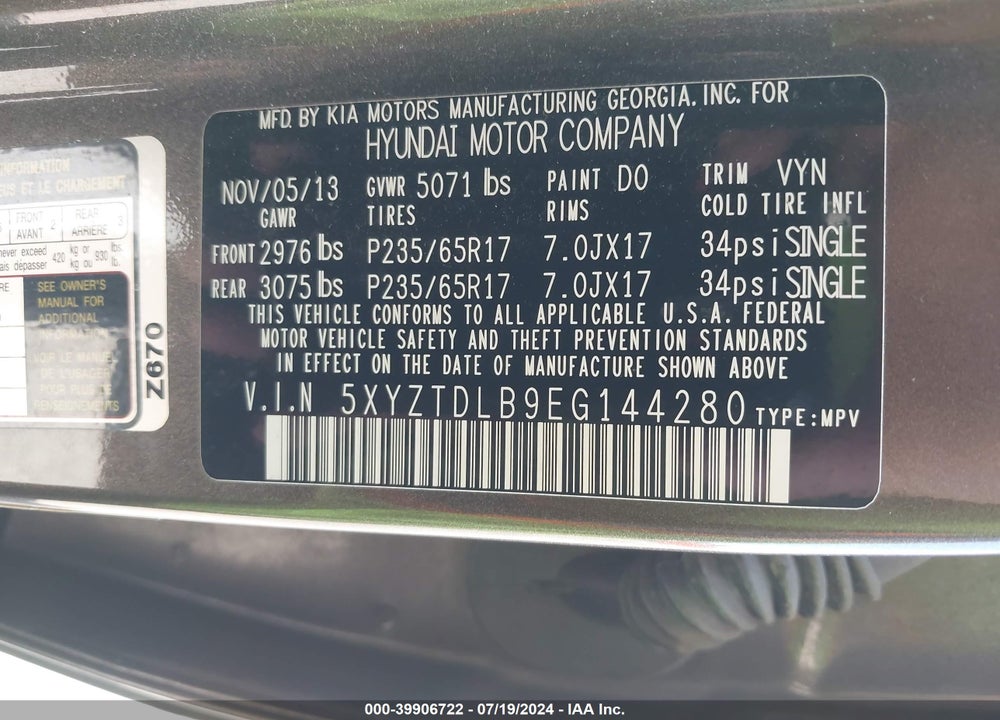 2014 HYUNDAI SANTA FE SPORT 2.4L VIN: 5XYZTDLB9EG144280