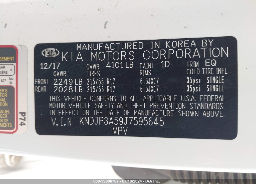 2018 KIA SOUL VIN: KNDJP3A59J7595645