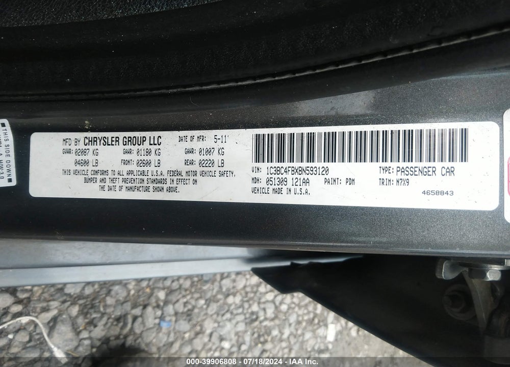 2011 CHRYSLER 200 LX VIN: 1C3BC4FBXBN593120