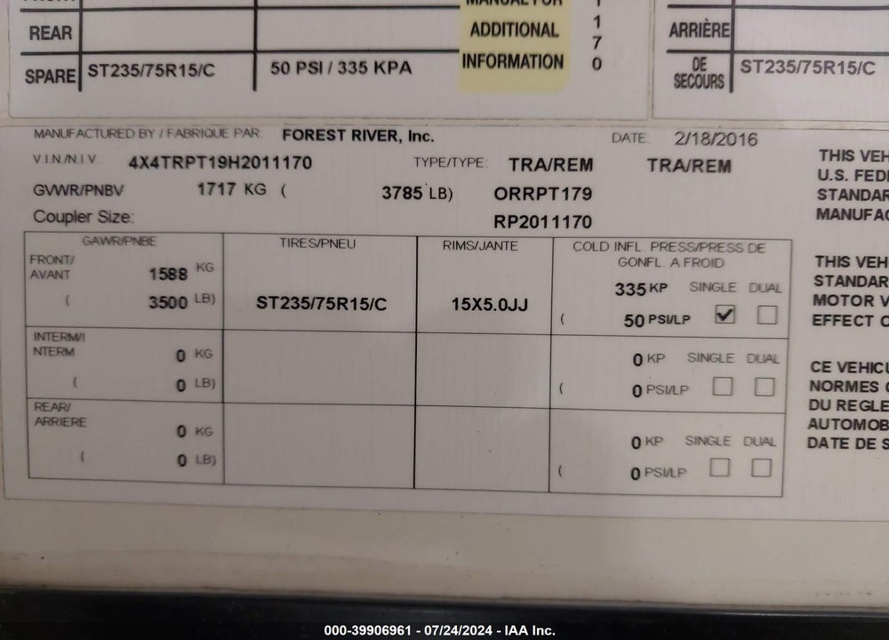 2017 FOREST RIVER RV R-POD HOOD RIVER EDI VIN: 4X4TRPT19H2011170