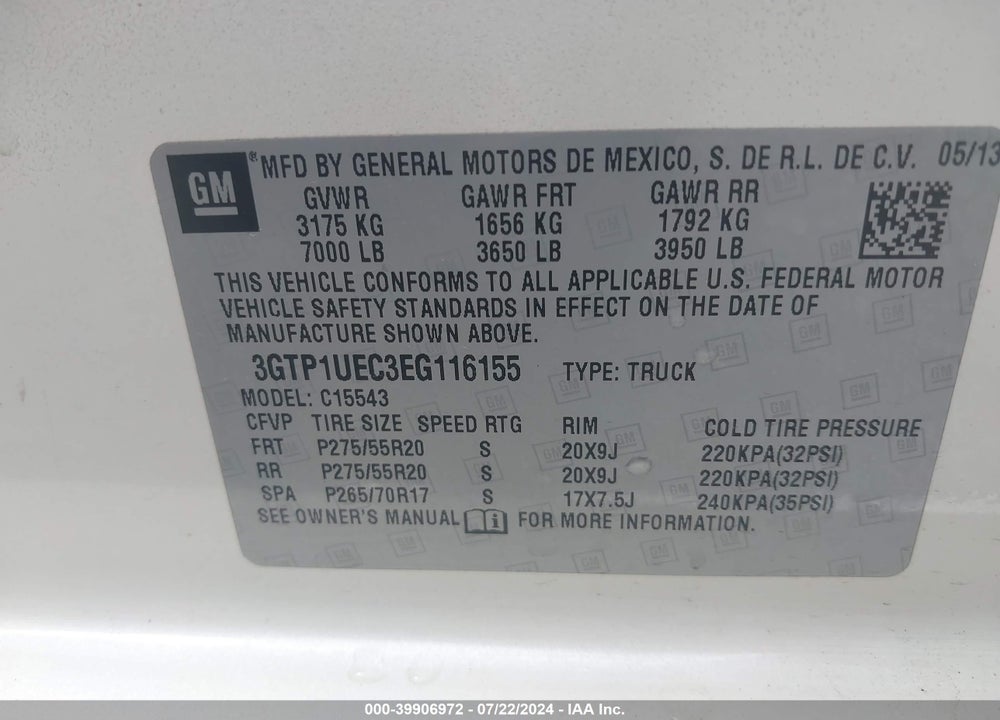 2014 GMC SIERRA 1500 SLE VIN: 3GTP1UEC3EG116155