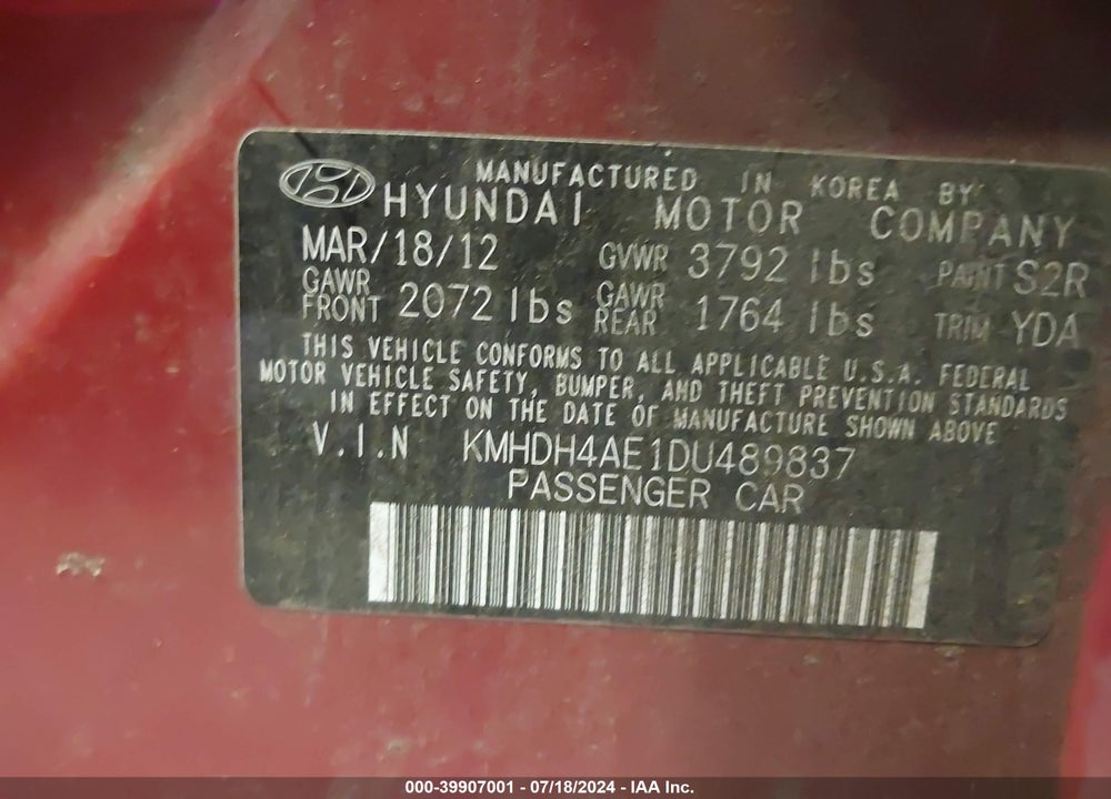 2013 HYUNDAI ELANTRA GLS VIN: KMHDH4AE1DU489837