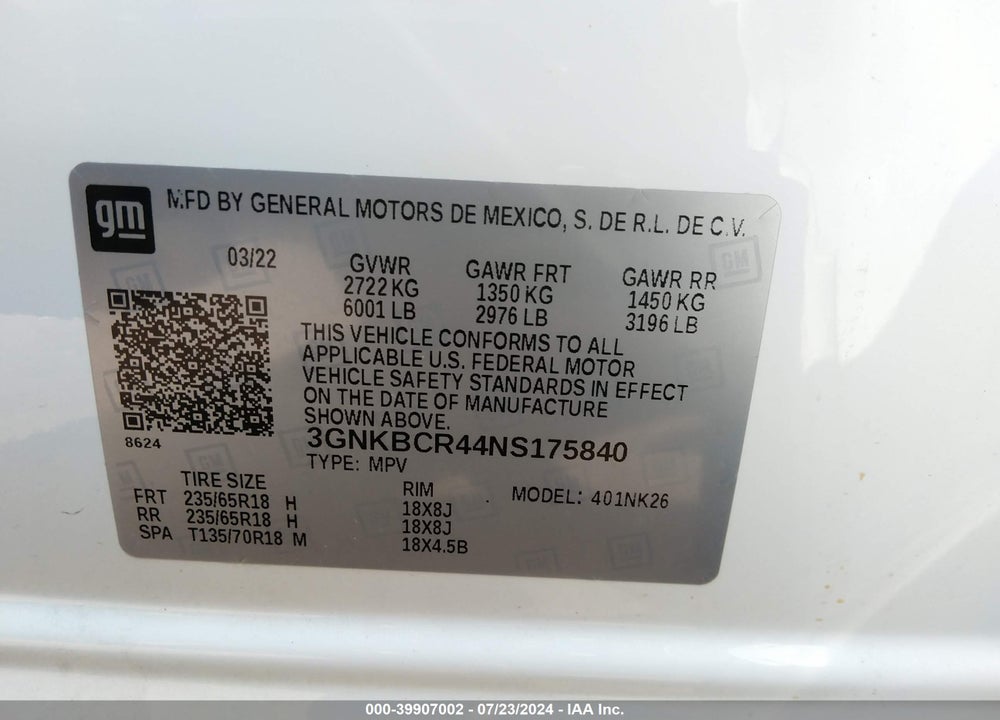 2022 CHEVROLET BLAZER FWD 2LT VIN: 3GNKBCR44NS175840