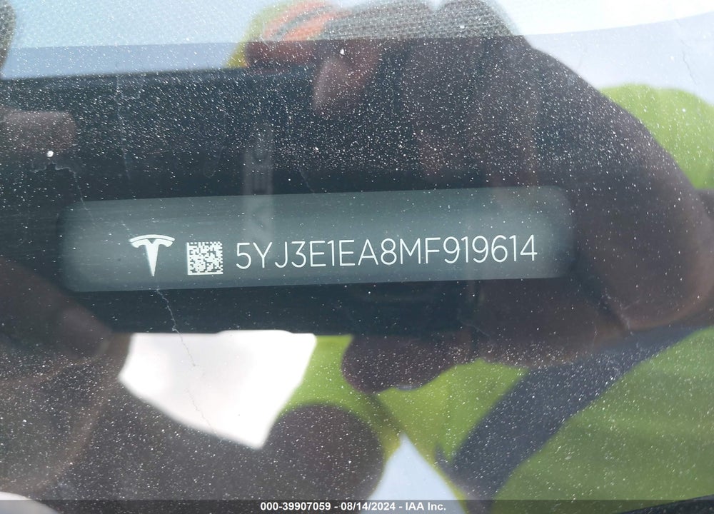 2021 TESLA MODEL 3 VIN: 5YJ3E1EA8MF919614