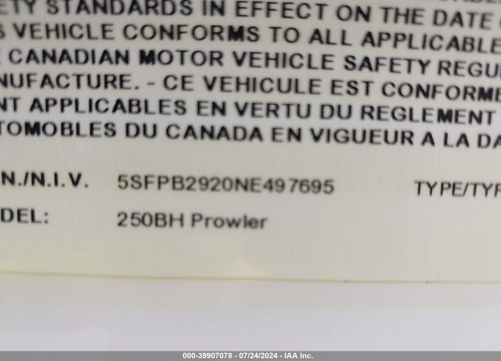 2022 PROWLER OTHER VIN: 5SFPB2920NE497695