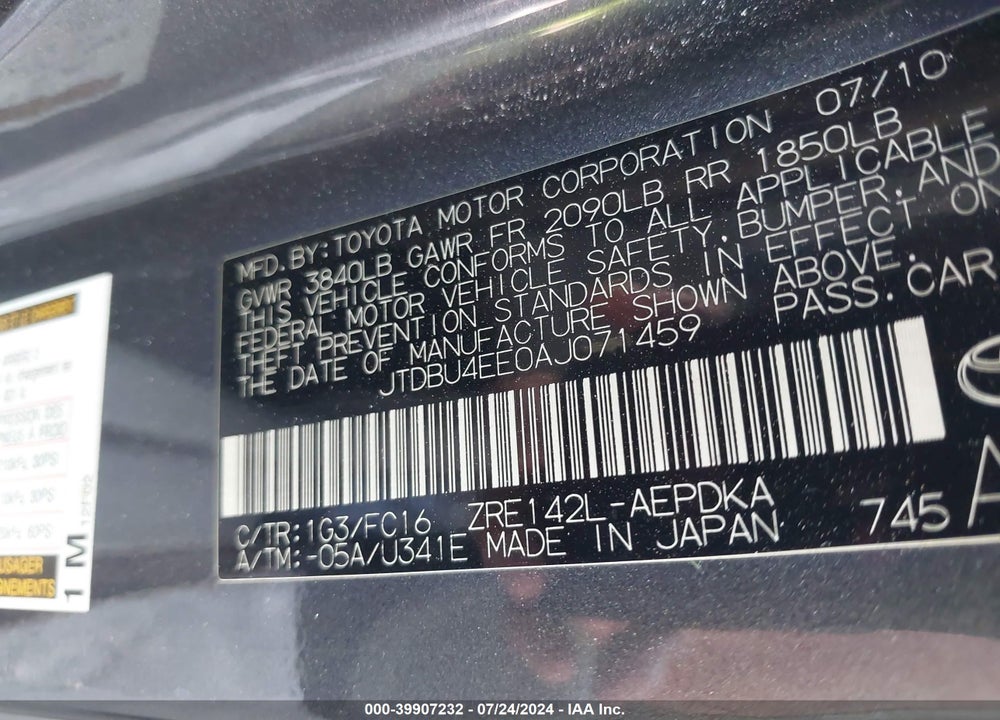 2010 TOYOTA COROLLA LE VIN: JTDBU4EE0AJ071459