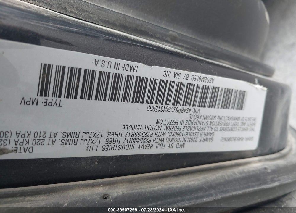 2009 SUBARU OUTBACK 2.5XT LIMITED VIN: 4S4BP63C694315965