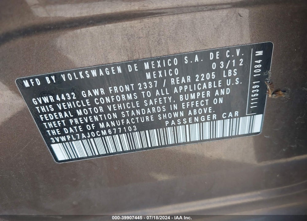 2012 VOLKSWAGEN JETTA SPORTWAGEN 2.0L TDI VIN: 3VWPL7AJ0CM677103