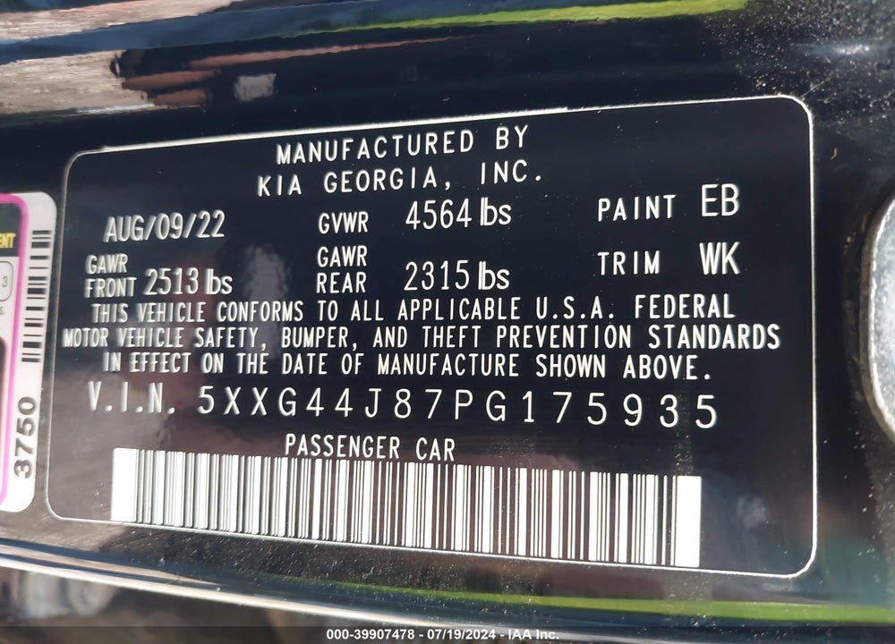2023 KIA K5 GT VIN: 5XXG44J87PG175935