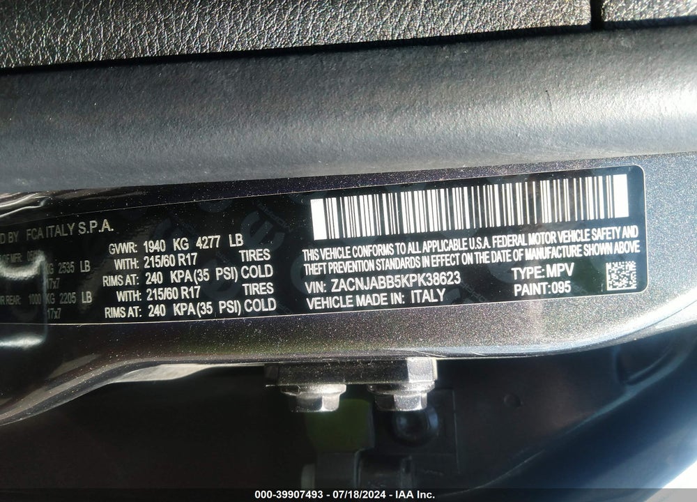 2019 JEEP RENEGADE LATITUDE FWD VIN: ZACNJABB5KPK38623