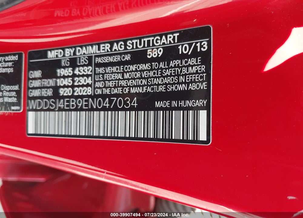 2014 MERCEDES-BENZ CLA 250 VIN: WDDSJ4EB9EN047034