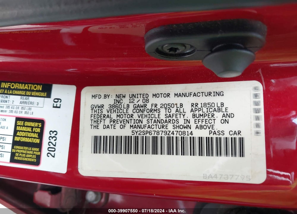 2009 PONTIAC VIBE VIN: 5Y2SP67879Z470814