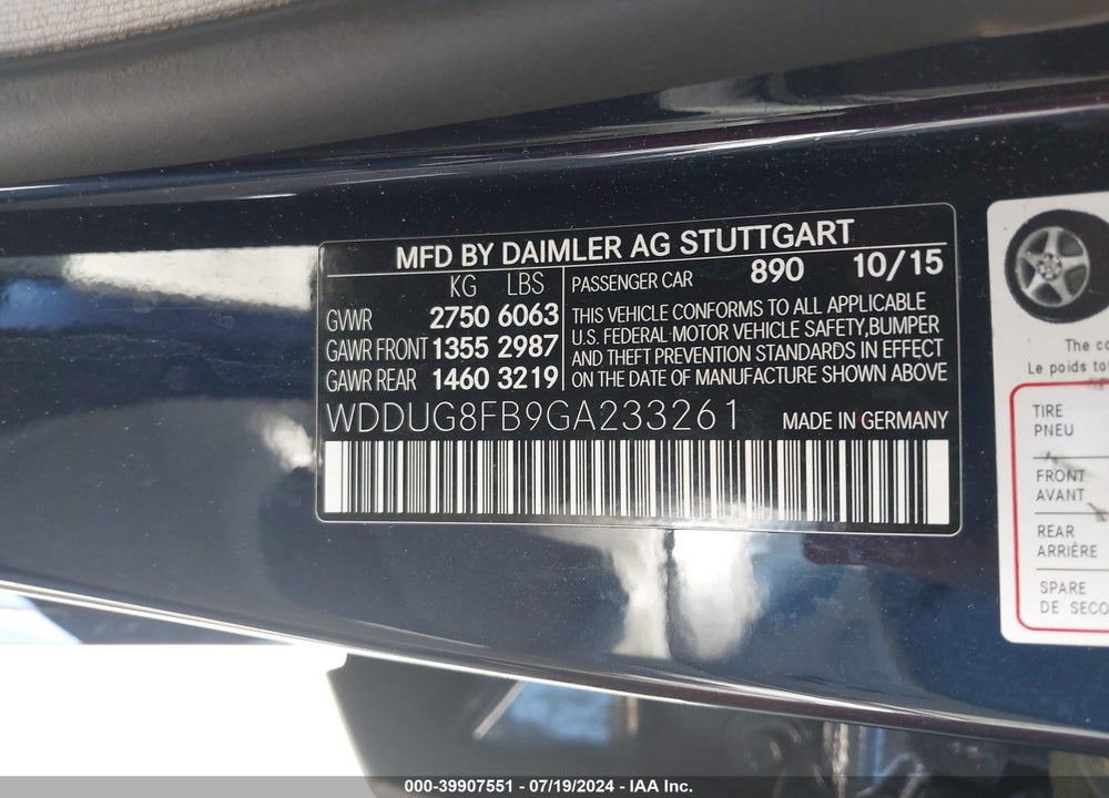 2016 MERCEDES-BENZ S 550 4MATIC VIN: WDDUG8FB9GA233261