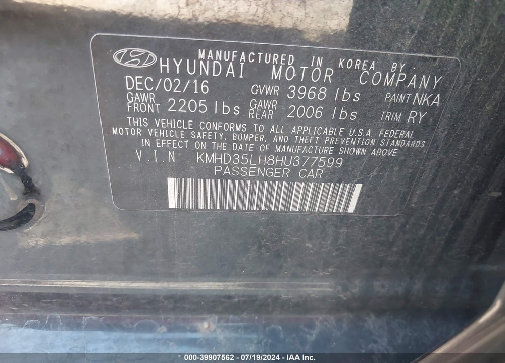 2017 HYUNDAI ELANTRA GT VIN: KMHD35LH8HU377599