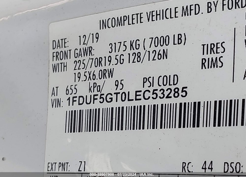 2020 FORD F-550 CHASSIS XL VIN: 1FDUF5GT0LEC53285