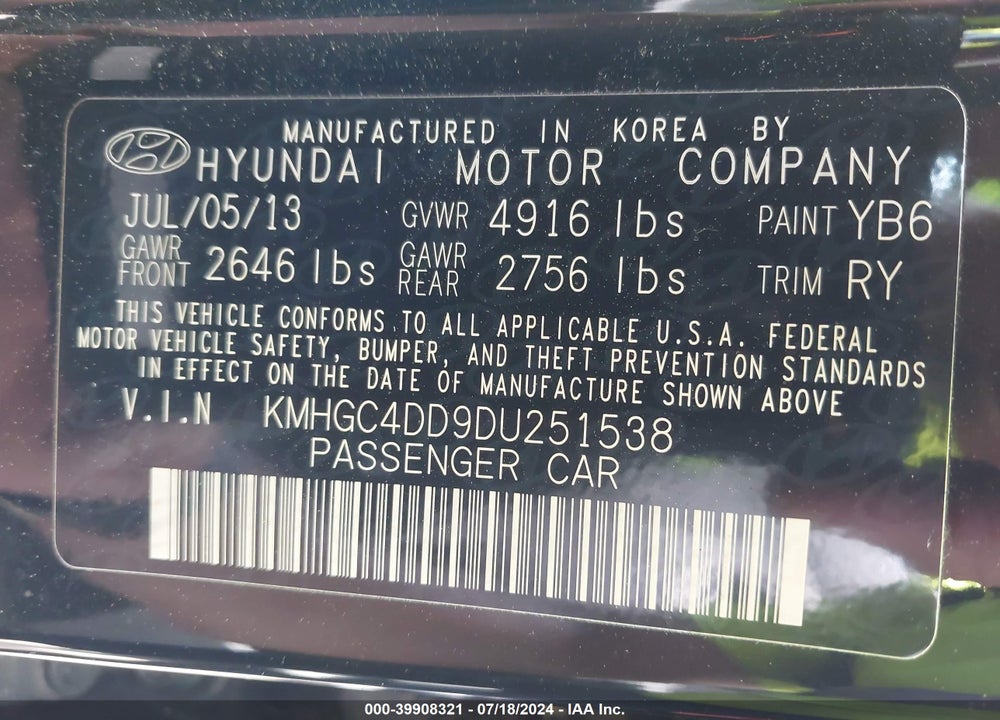 2013 HYUNDAI GENESIS 3.8 VIN: KMHGC4DD9DU251538