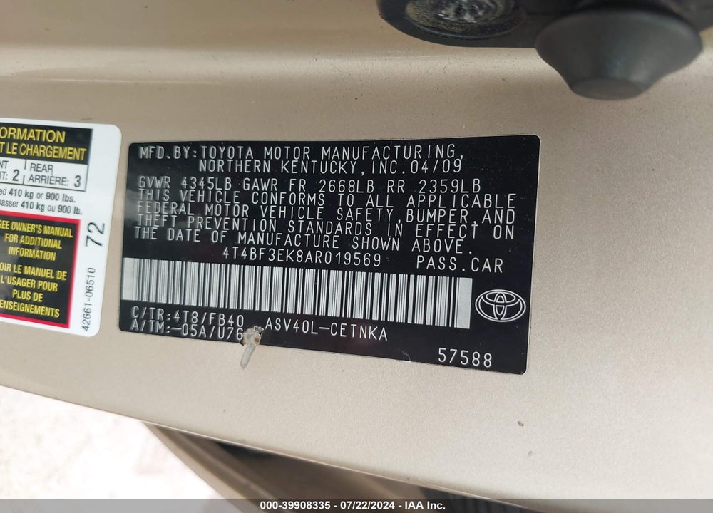 2010 TOYOTA CAMRY LE VIN: 4T4BF3EK8AR019569