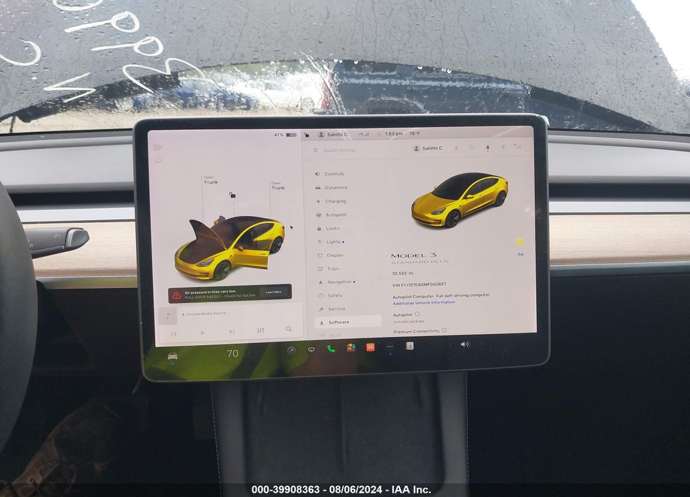2021 TESLA MODEL 3 STANDARD RANGE PLUS REAR-WHEEL DRIVE VIN: 5YJ3E1EA6MF092857