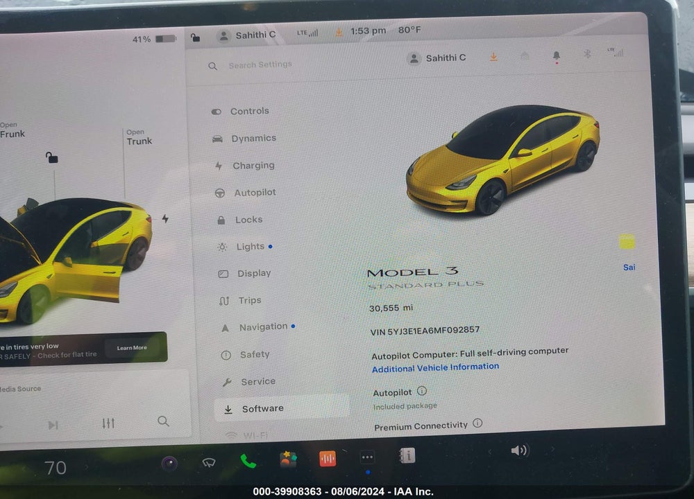 2021 TESLA MODEL 3 STANDARD RANGE PLUS REAR-WHEEL DRIVE VIN: 5YJ3E1EA6MF092857