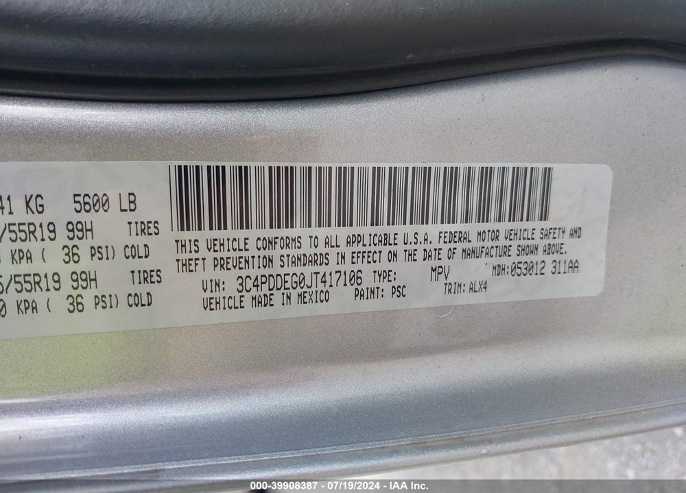 2018 DODGE JOURNEY GT AWD VIN: 3C4PDDEG0JT417106