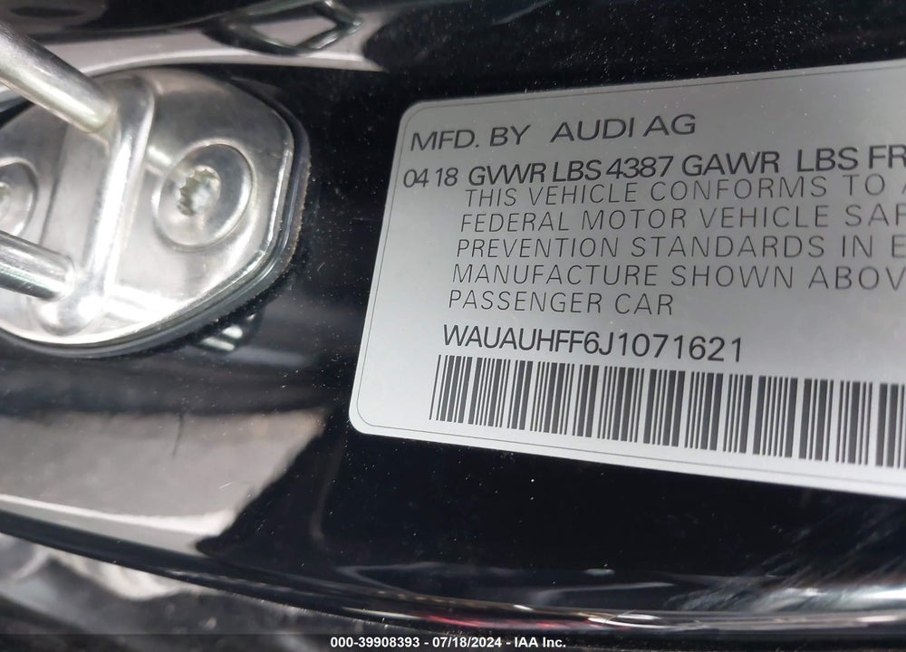 2018 AUDI A3 2.0T PREMIUM/2.0T TECH PREMIUM VIN: WAUAUHFF6J1071621