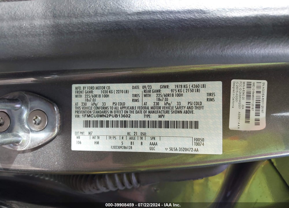 2023 FORD ESCAPE ST LINE VIN: 1FMCU0MN2PUB13602