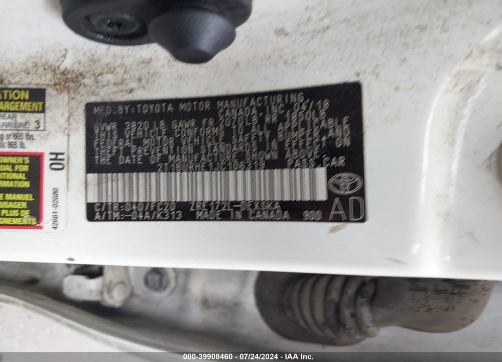 2018 TOYOTA COROLLA SE VIN: 2T1BURHE1JC106319