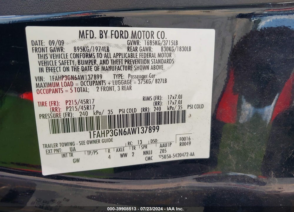 2010 FORD FOCUS SES VIN: 1FAHP3GN6AW137899