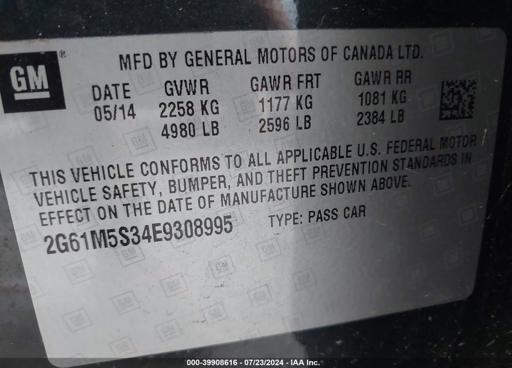 2014 CADILLAC XTS LUXURY VIN: 2G61M5S34E9308995