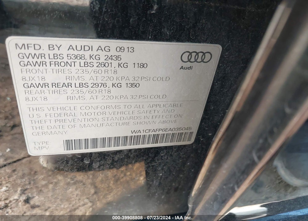 2014 AUDI Q5 2.0T PREMIUM VIN: WA1CFAFP6EA035045