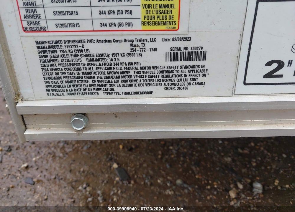2023 WELL FT612S2-D VIN: 7V0W11215PT400279